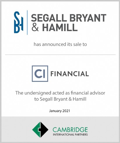 CI Financial Kickstarts 2021 with Acquisition of Chicago-based Segall Bryant & Hamill, a Leading High-Net-Worth RIA and Institutional Asset Manager with US$23 Billion in Assets